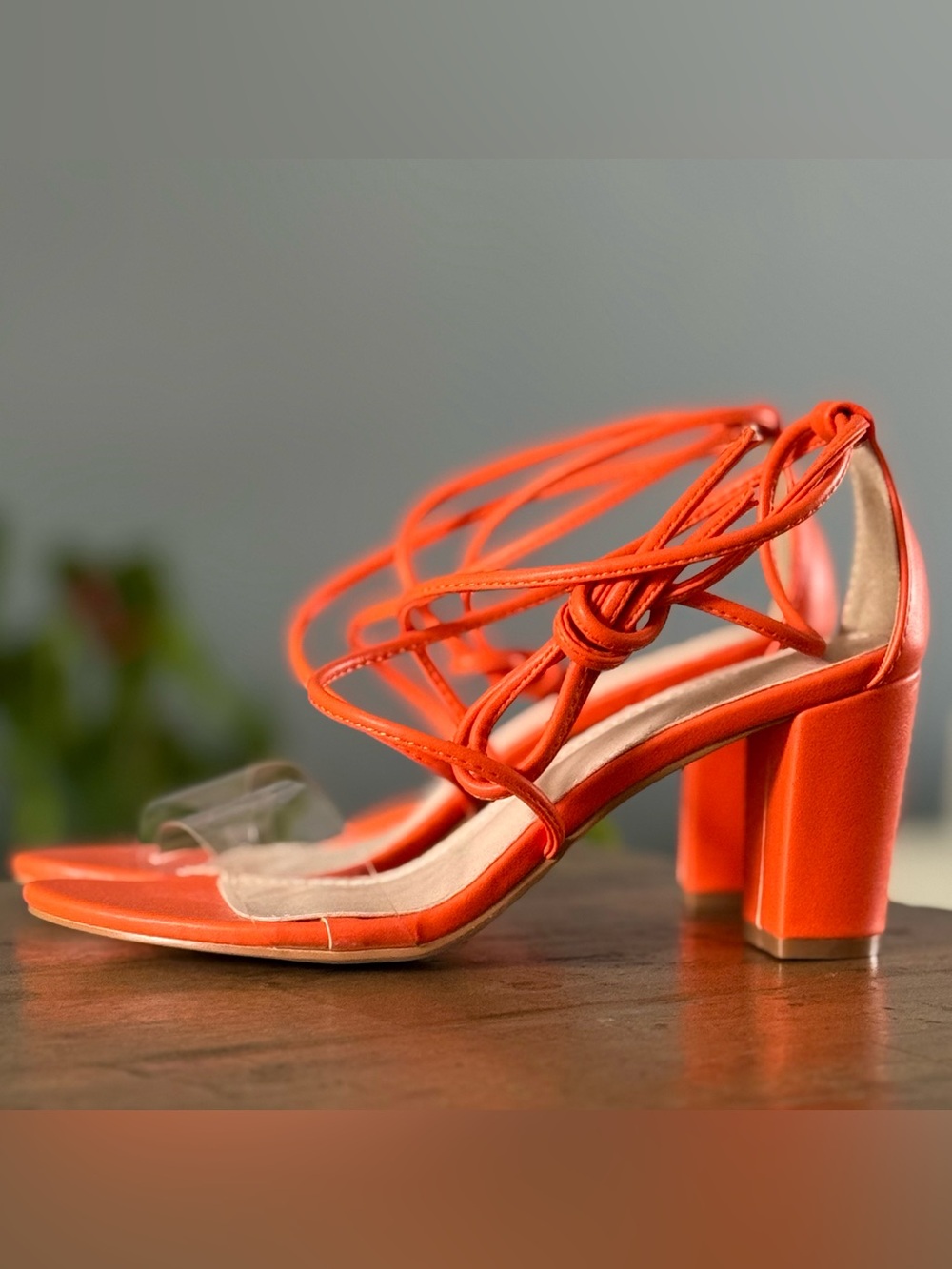 Women's Orange Strappy Block Heel Sandals